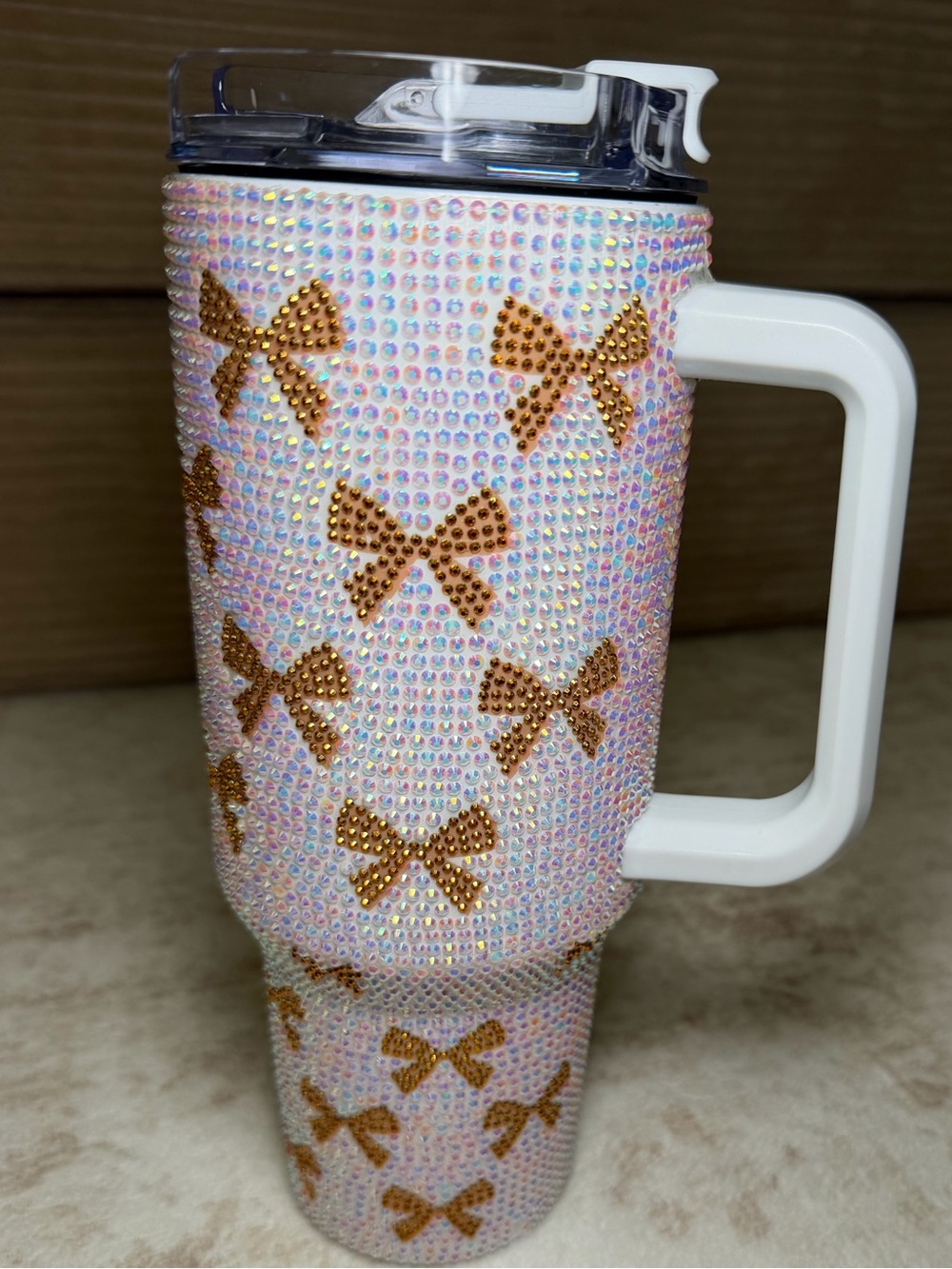 Simply Southern 40 oz Rhinestone Iridescent Bow Accent Tumbler with Handle - Picture 3 of 12